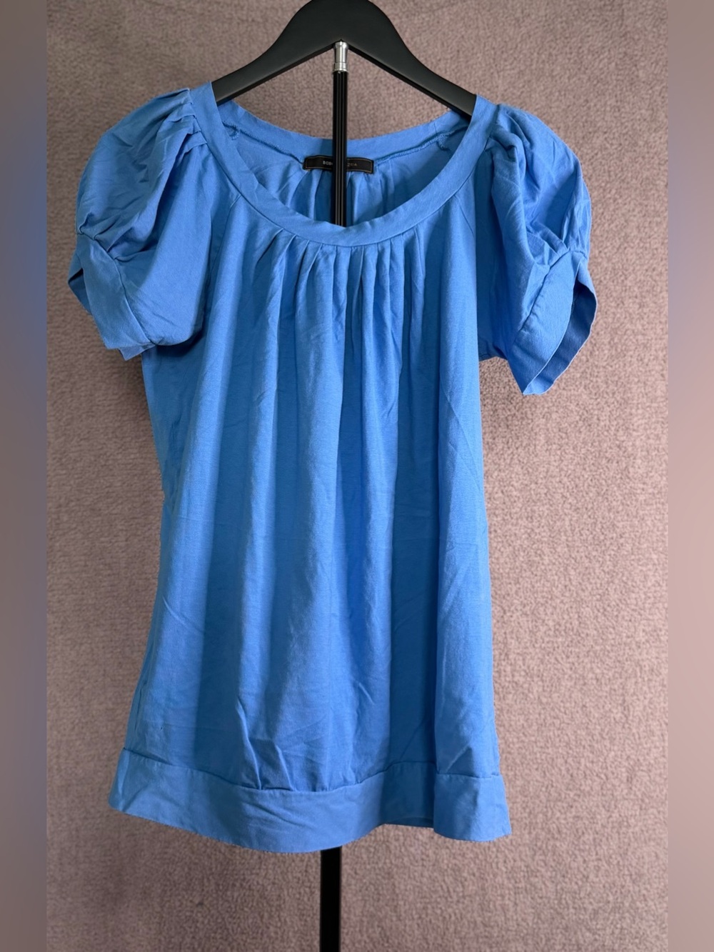 BCBGMAXAZRIA Blue Puff Sleeve Pleated Blouse Top Size M